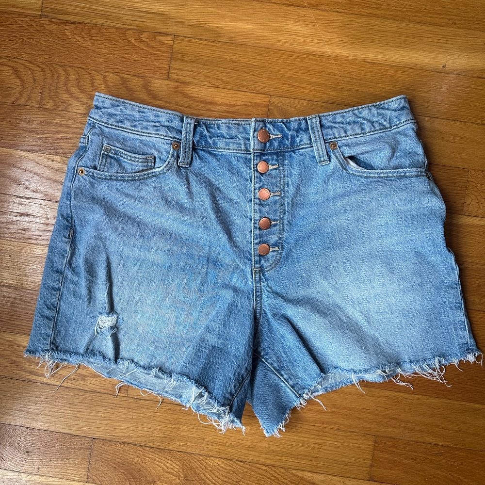 Light wash Denim High Rise Vintage Midi Shorts